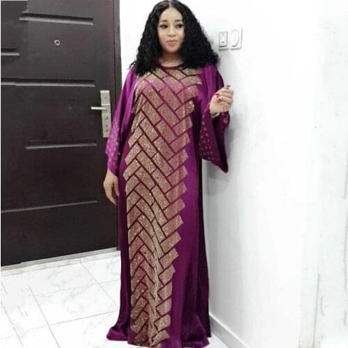 Silk Diamonds Dress 2020 New Arrivals African Dashiki Looes Long Dress Long Sleeve Casual Africanmaxi Dresses For Women Muslim