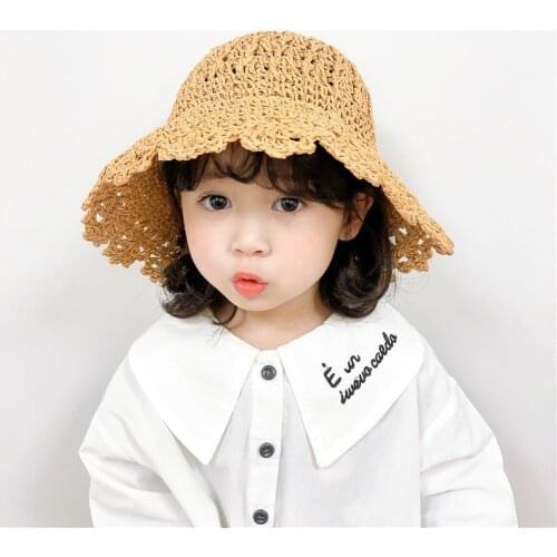 Simple Childrens Foldable Wide Brim Floppy Disk Girl Straw Hat Sun Hat Beach Female Summer Hat UV Travel Hat