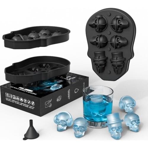 Silicone 6 Skull Ice Tray Household Ice Moulds Foldable 6-Cell Ice Cream With Lid Silicone Ice Tray Bar Utensils