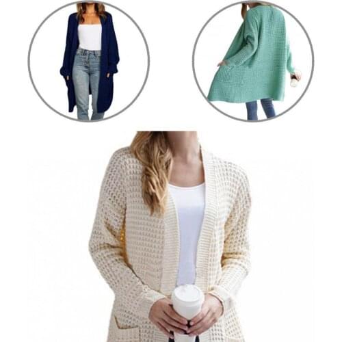 Simple Trendy Pockets Knee-Length Sweater Coat Cold Resistant Loose Cardigan Pockets for Dating