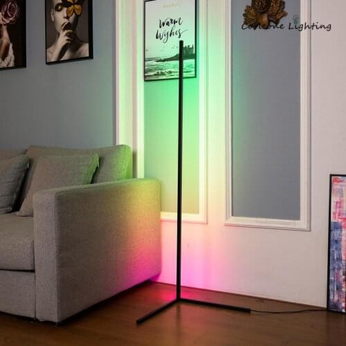 Nordic RGB Corner Floor Lamp Modern Simple LED Rod Floor Lamps for Living Room Bedroom Atmosphere Standing Indoor Light Fixtures
