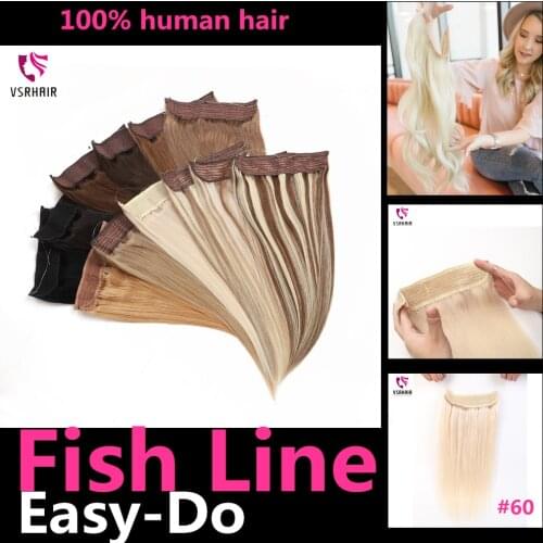 Fish-Line Hair 80g 120g 150g 14" -26"Width 25Cm Thickness Human Hair Machine Remy Halo Extension Easy Do Clip-in One Piece