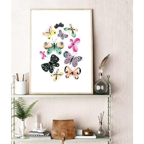 Bright Colorful Butterfly Canvas Print Watercolour Painting Quirky Illustration Poster Modern Wall Art Picture Living Room Decor