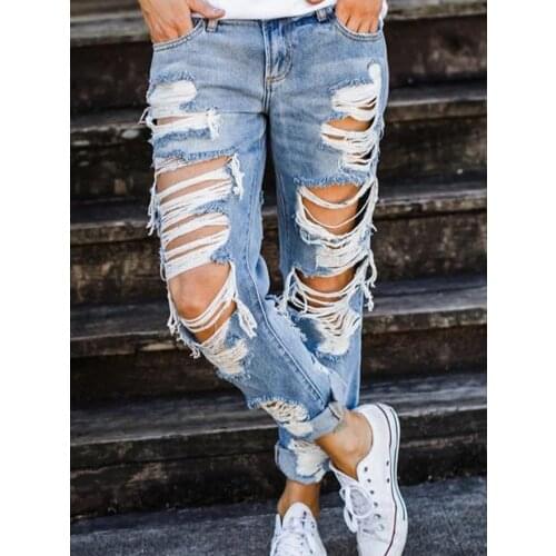 Womens Jeans 2021 New Summer Rig Pants Loose Street Casual Fashion Pants Womens Hip Hop Rig Washed Blue Pants