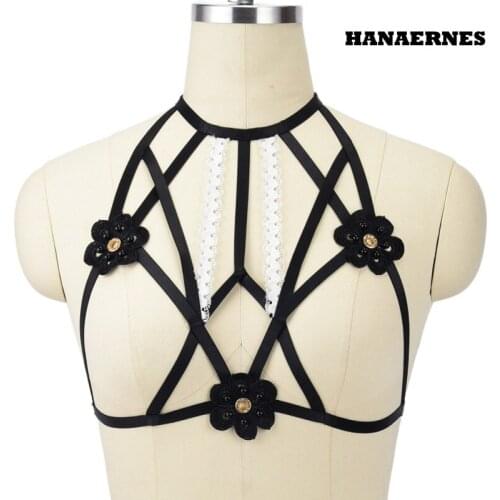 Women Wedding Adjustable Hollow Out Strap Tops Flowers Harness Bondage Crop Top Wear Open Chest Cage Bra Harajuku Body Harness