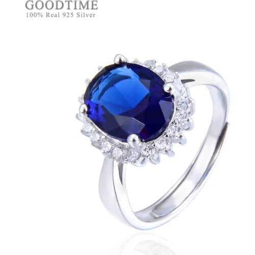 Noble 925 Sterling Silver Jewelry Rings For Wedding Girls Female Adjustable Blue Cubic Zirconia Finger Ring Luxury Jewelry Gifts
