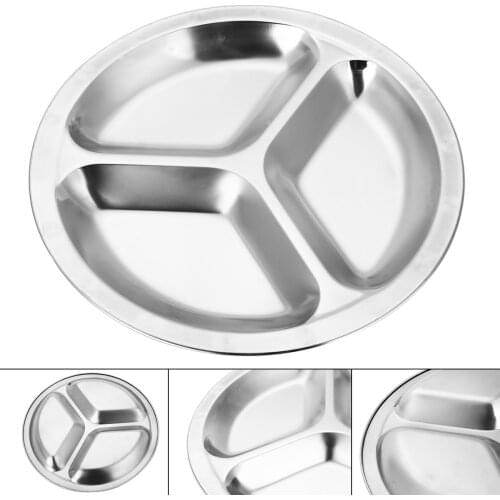 1pc Stainless Steel Dish 22/24/26cm 3 Sections Round Divided Dishes Snack Dinner Plate Kitchen Dinnerware