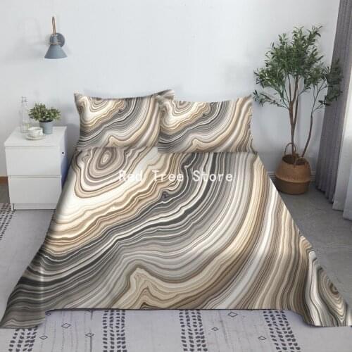 Marbling Digital Printed Flat Sheet 2/3pcs Set with Matched Pillowcase Luxury Design Home Textile Large Size 260x230cm Sheets