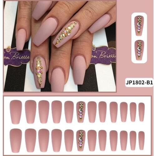 24pcs press on nails coffin Long Paragraph Fashion with Diamond Manicure Patch artificial nails with glue for girls