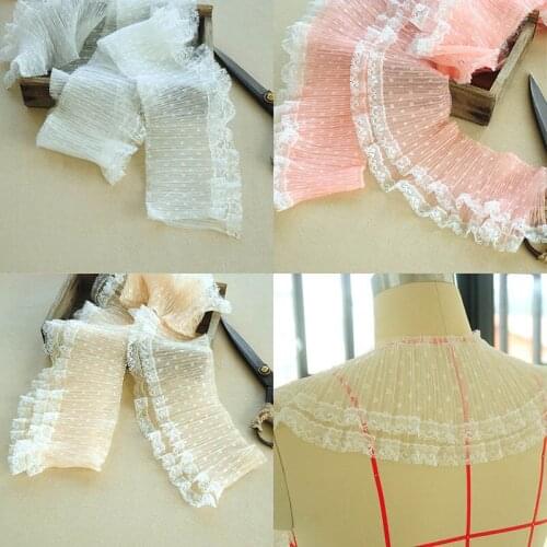 3 meters 13cm Wide 3D Pleated Mesh Lace Fabric Collar Dress Ruffle Trim Ribbon DIY Crafts Folded Lace Clothing Accessories