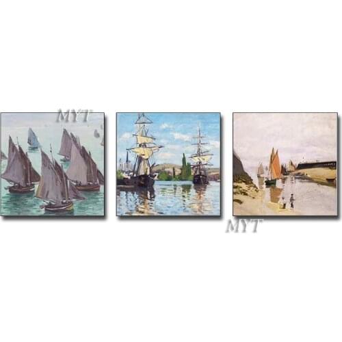 3 PCS Handpainted Boat and People Pictures Oil Painting For Living Room Home Decoration Oil Painting On Canva Wall Art No Frame
