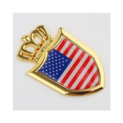 3D Auto Metal Golden United States Flag Crown Shield Car Emblem Badge Decal Stickers Automobile Accessories