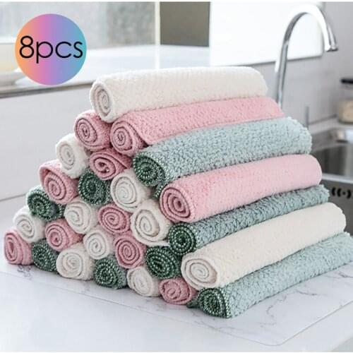 8pcs/lot Home Kitchen Cleaning Cloth Dish Wipe Microfiber Towels 24*24cm Super Absorbent Thicker Table Desktop Cloth Towel Rag