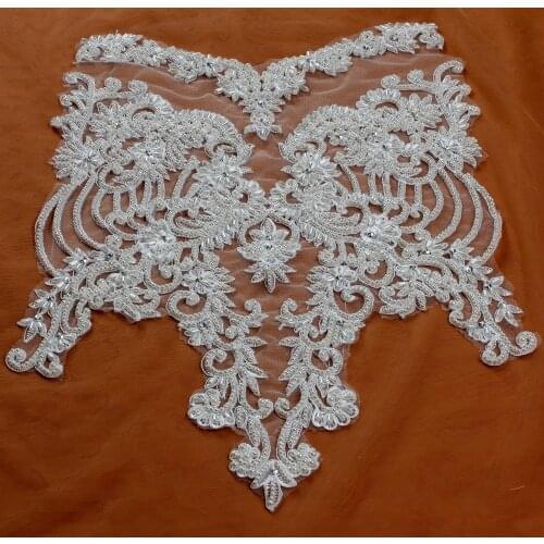 Off white large pattern with heavy beads applique patch ployester embroidery patch wedding dress Accessories 57*35cm 1/2piece