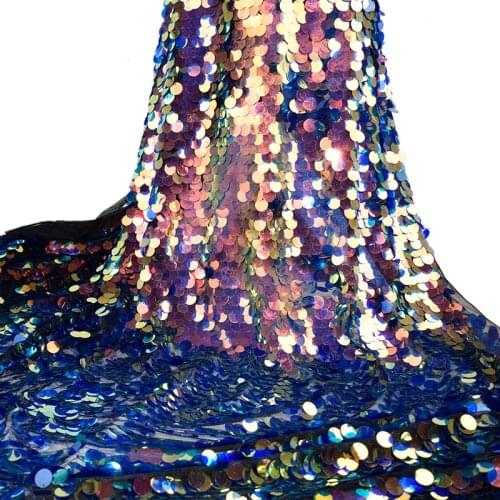 Golden Fantasy Laser Color Green Purple Fish Scales Sequins Fabric Tela Party Background Clothing Mesh Fabric for Dress