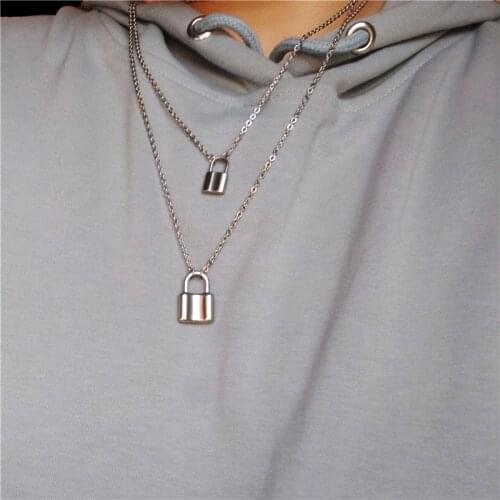 Simple Padlock Stainless Steel Pendant Necklace for Women Creative Lock Link Chain Gifts for Friend Couple Necklaces collar