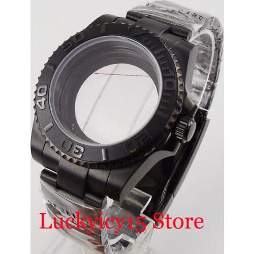 PVD Plated Black Full 40mm Watch Case Screw Seeing Back for NH35 MIYOTA 8215 ETA2836 Brushed Insert Sapphire Crystal