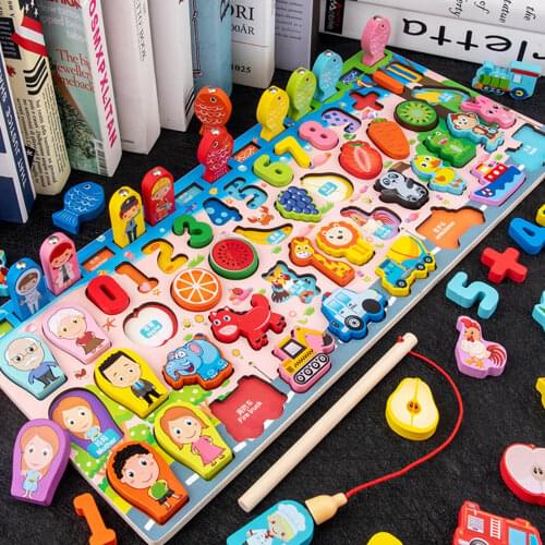 Wooden Number Shape Early Learning & Education Building Blocks Classic Toys Parent-child Interactive Fidget Toys Kids Gift