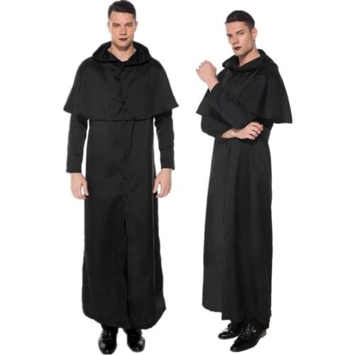 Men women halloween long hooded robe cloak cosplay stage costume medieval priest friar haloween disfraces christmas costume