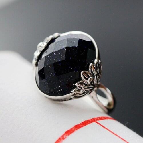 Ecoworld Ge hand set sand stone jewelry wholesale 925 Sterling Silver Ring Silver Ring Nvjie retro opening