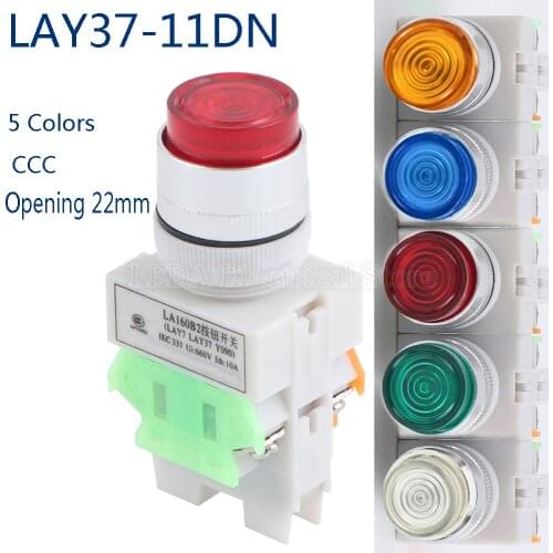 LAY37-11DN/LAY37-11DNZS(PBCY090) 22mm Self-locking/Self-reset Push Button Switch with Light 10A/660V Red Green Blue Yellow White