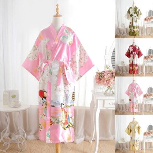 Women Long Satin Bathrobe Bridal Wedding Bride Bridesmaid Kimono Gown Robes Fashion Flower Print Summer Silk SatinSexy Bathrobe
