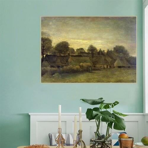 Holover Canvas Oil Painting Van Gogh"Village at Sunset"Expressionism Aesthetic Wall Art Home Living Room Interior Decoration