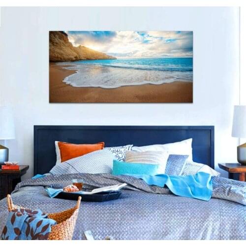 Canvas Wall Art Sunset Beach Blue Waves Ocean Wall Art Decor Large Modern Bedroom Mural Artwork Canvas Prints Drop shipping