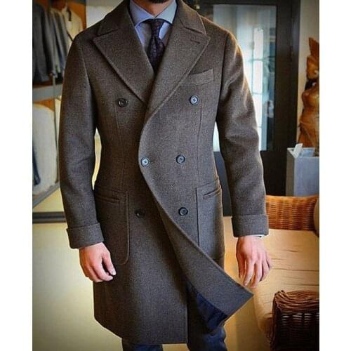 Custom England Style Woolen Overcoat Mens Slim Mid-Length Trench Coat Male Thick Jacket