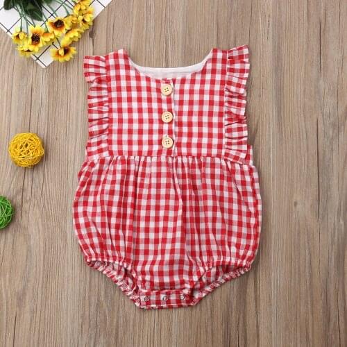 Newborn Infant Baby Girls Checks Plaid Button Rompers Toddler Kids Jumpsuit Outfit Clothes Sunsuit