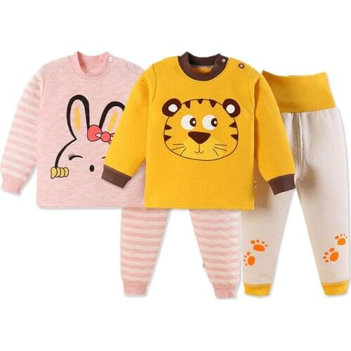 Cotton Padded Childrens Clothing Sets Spring Autumn Girls Tracksuits Cartoon Infant Sleepwear Kids Outfits Baby Boy Clothes