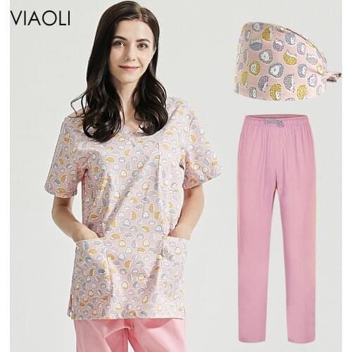 Lab Work Costume Unisex V-neck Pet Grooming Scrub Workwear Wholesale Cartoon Printing Spa Uniforms Multi-color Scrubs Women Tops