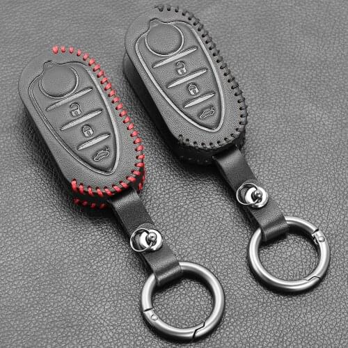 1pcs 3 Button Leather Car Remote Key Fob Shell Cover Case For Alfa Romeo Mito Giulietta Brera 4C 159 GTA Skin Holder Protector