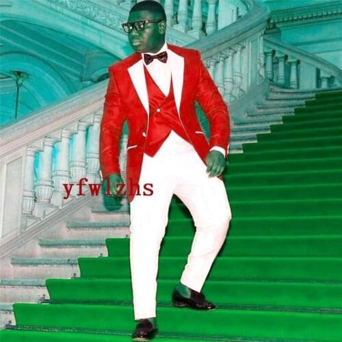 Handsome One Button Groomsmen Notch Lapel Groom Tuxedos Wedding Dress Men Suits Blazer Prom Dinner (Jacket+Pants+Tie+Vest) A197
