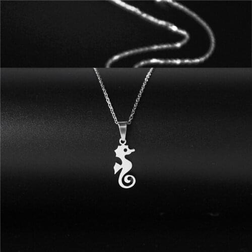 Stainless Steel Minimalist Jewelry Cute Hippocampus Pendant Necklace for Woman Girll Cartoon Sea Horse Choker