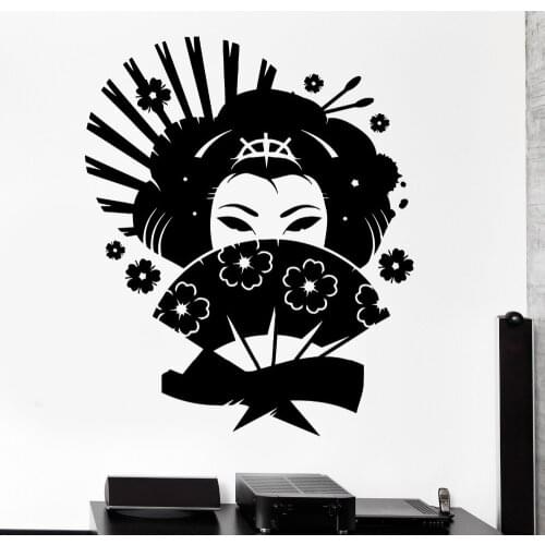 Japanese Style Wall Decals Geisha Japan Oriental Woman Fan Girl Living Room Interior Wall Decor Vinyl Stickers Art Mural LA795