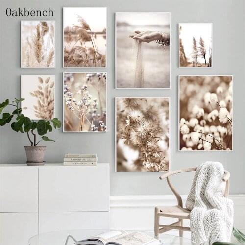 Landscape Wall Painting Hand Sand Canvas Poster Plant Reed Print Scandinavian Nordic Wall Paintings For Living Room Decoration
