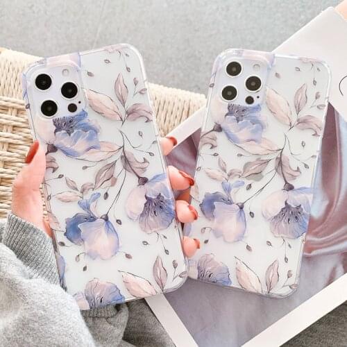 Thick Clear Flower Phone Cases for Iphone 12 Mini 11 Pro XS Max XR X 8 7 Plus SE 2020 Case Silicone Soft Transparent Back Cover