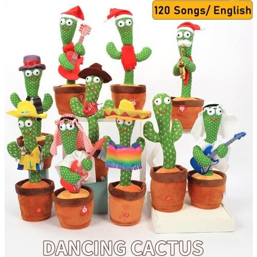 Popular Original 10 Kinds Version Dancing Cactus Electron Soft Plush Toy Doll Can Sing Dance Voice Light Interactive Toy for Kid