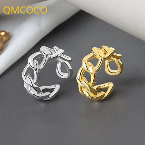 QMCOCO 2021 New High Quality Fashion 925 Sterling Silver Geometric Chain Open Adjustable Rings For Women Jewelry Accessories