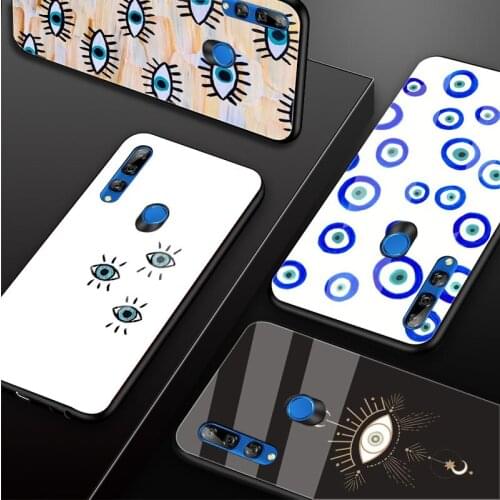 Evil Eye Illustrations Tempered Glass Phone Case For Huawei honor 8X 9 10i 20i 20Lite 20Pro 30 Pro Cover Shell