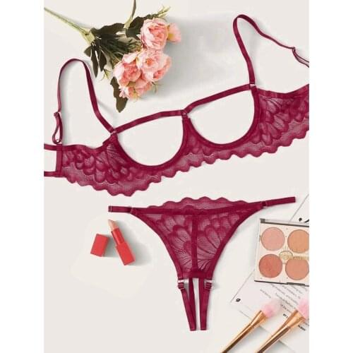 Sexy Bowknot Bra Set Womens Hollow Out Underwear Erotic Cut-out Bra Lingerie Sexy G String Garter Set Lenceria Sensual Mujer