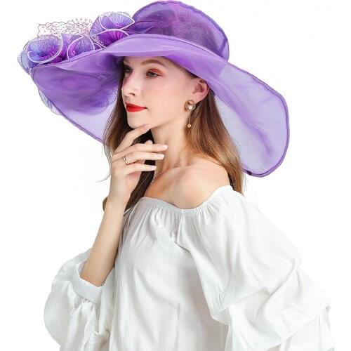 Summer Fashion Sun Hats for Womens Hat Purple Fascinators Elegant Sunhat Bowler Wide Brim Hats for Girls Summer Beach Cap