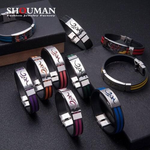 SHOUMAN Fashion Anime Cartoon Flame Silicone Mens Bracelet Multi-color Stainless Steel Bracelet Jewelry for Best Friends