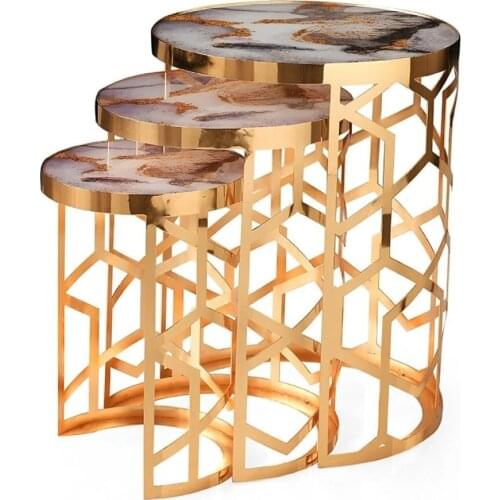 Modern Oxford Triple Zigon coffee table Gold Plated Patterned Marble coffee tables table basse furniture living room table