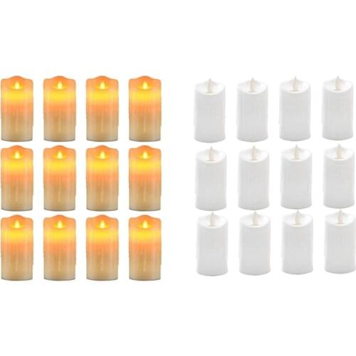 Medium Flameless Candles Light Flickering Tear Shaped LED Flame Battery Electronic Real Paraffin Wax 12 Pcs