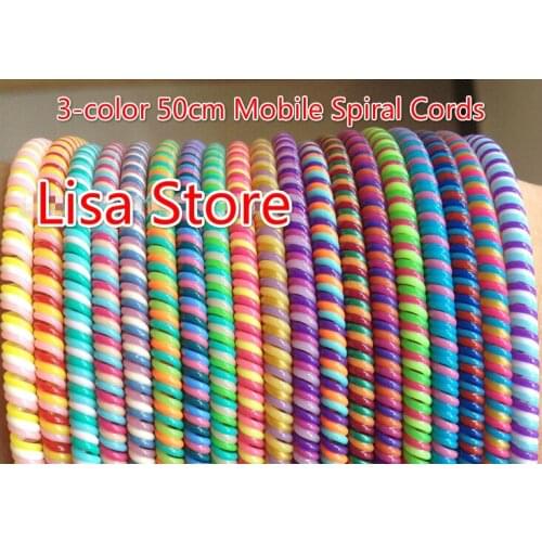 Triple Colors Plastic spring Protective sleeve Mobile Tablet Spiral Cord Protector for Cell Phone iPhone Charger Earphone Cords
