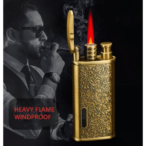 Straight Turbine Torch Butane Lighter Metal Windproof Red Flame Jet Lighter Tobacco Accessories Lighter Vintage Gift for Men