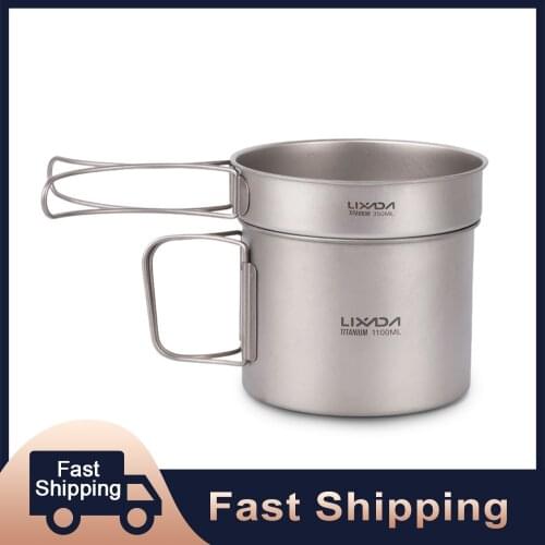 Lixada Ultralight Titanium 900/1100ml Pot and 350ml Fry Pan Cookset Outdoor Camping Picnic Cookware Set with Folding Handles
