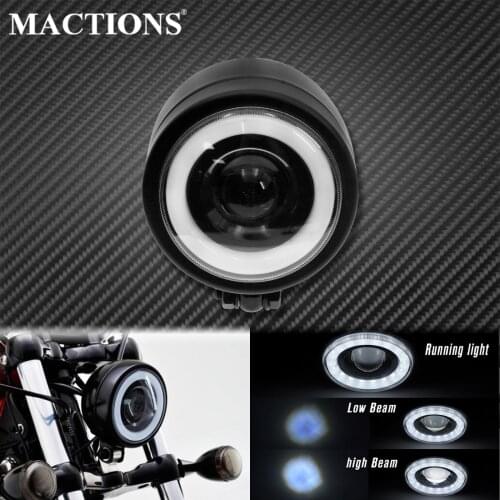 Universal Motorcycle LED Headlight W/ White Angel Eye Running High Low Beam Headlamp Front Lamp For Harley XL Bobber Cafe Racer